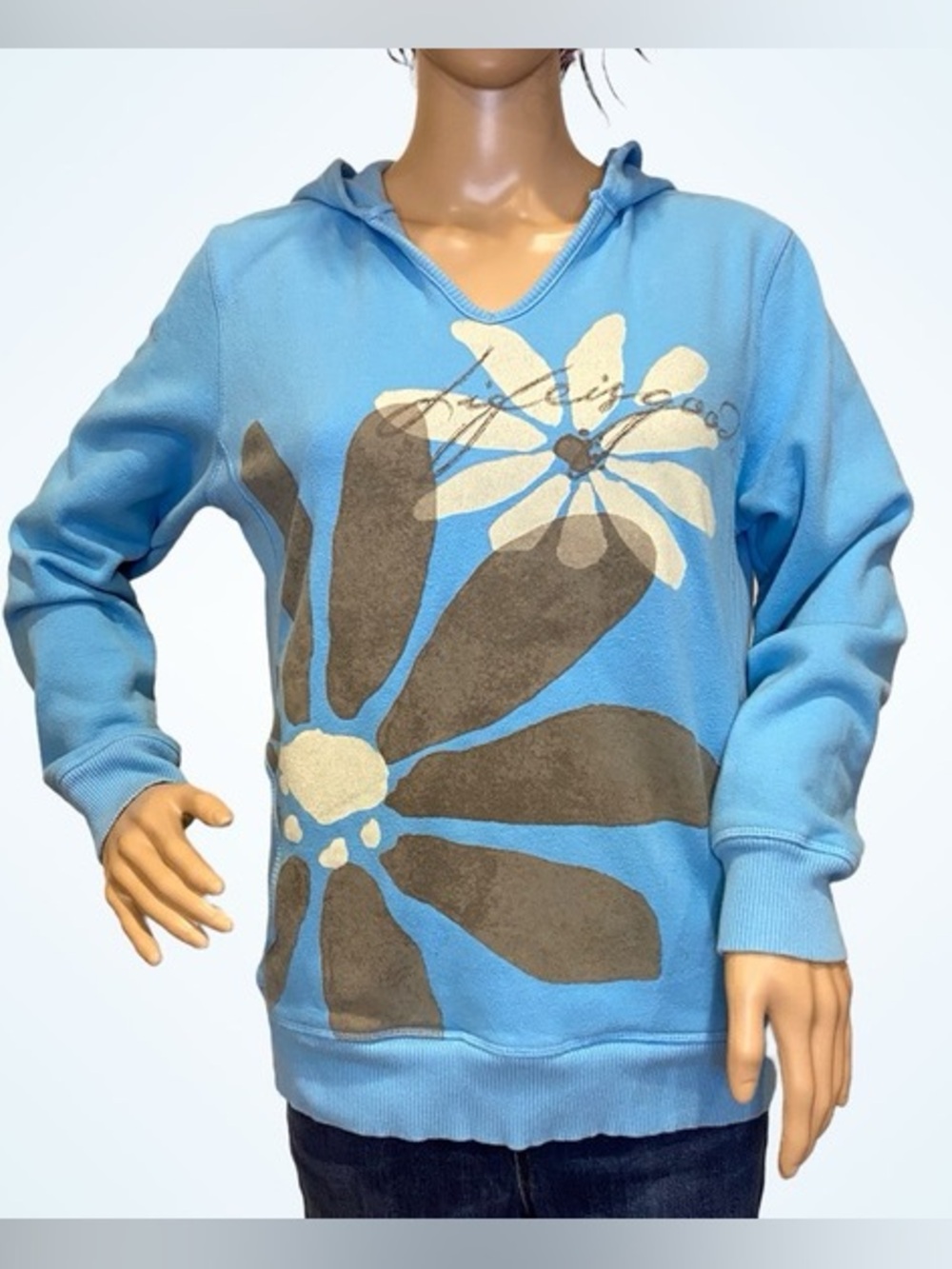 Life is Good Daisy Graphic Hoodie Blue - Large